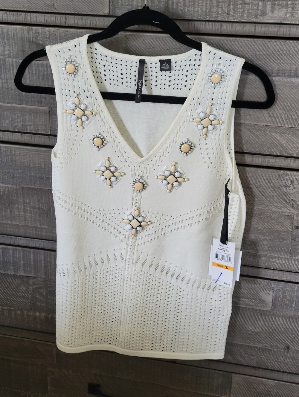 Brand New Tag,Skye's The Limit Embellished White Knit V-Neck Top,size Small